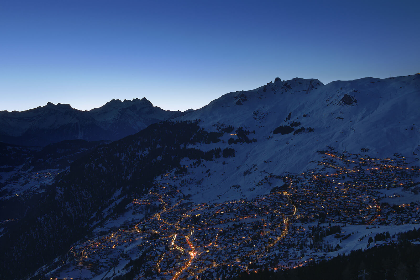 Verbier from above after sunset